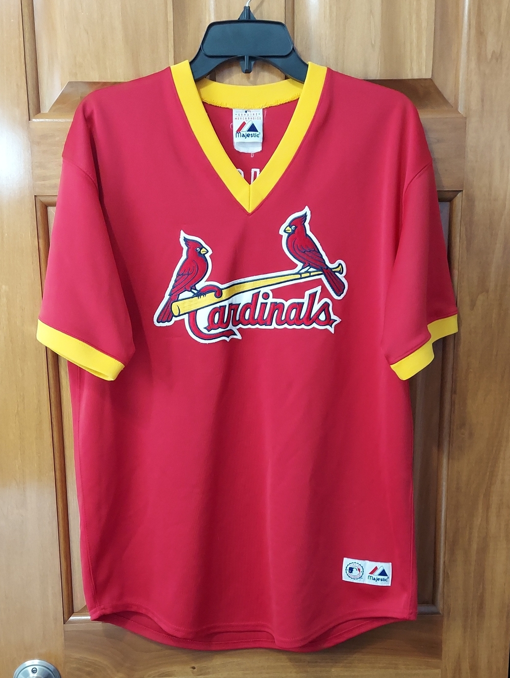 Majestic St Louis Cardinals Red Yellow V-Neck Jersey Pujols #5 Men's XL Vintage